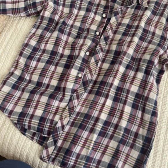 Baird McNutt Plaid Linen Long Sleeve Button Down Men’s Shirt Size medium - Picture 2 of 8